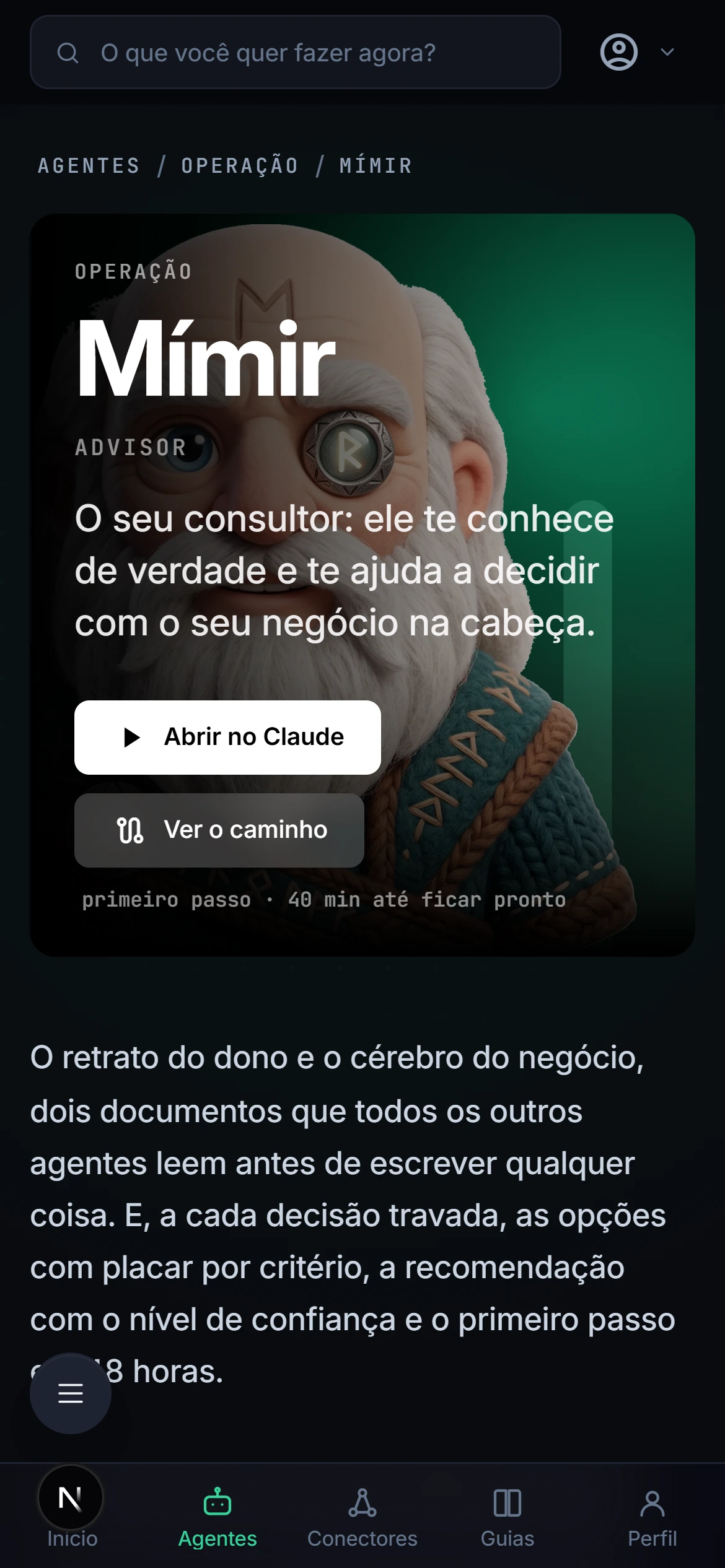 A página de um agente no celular