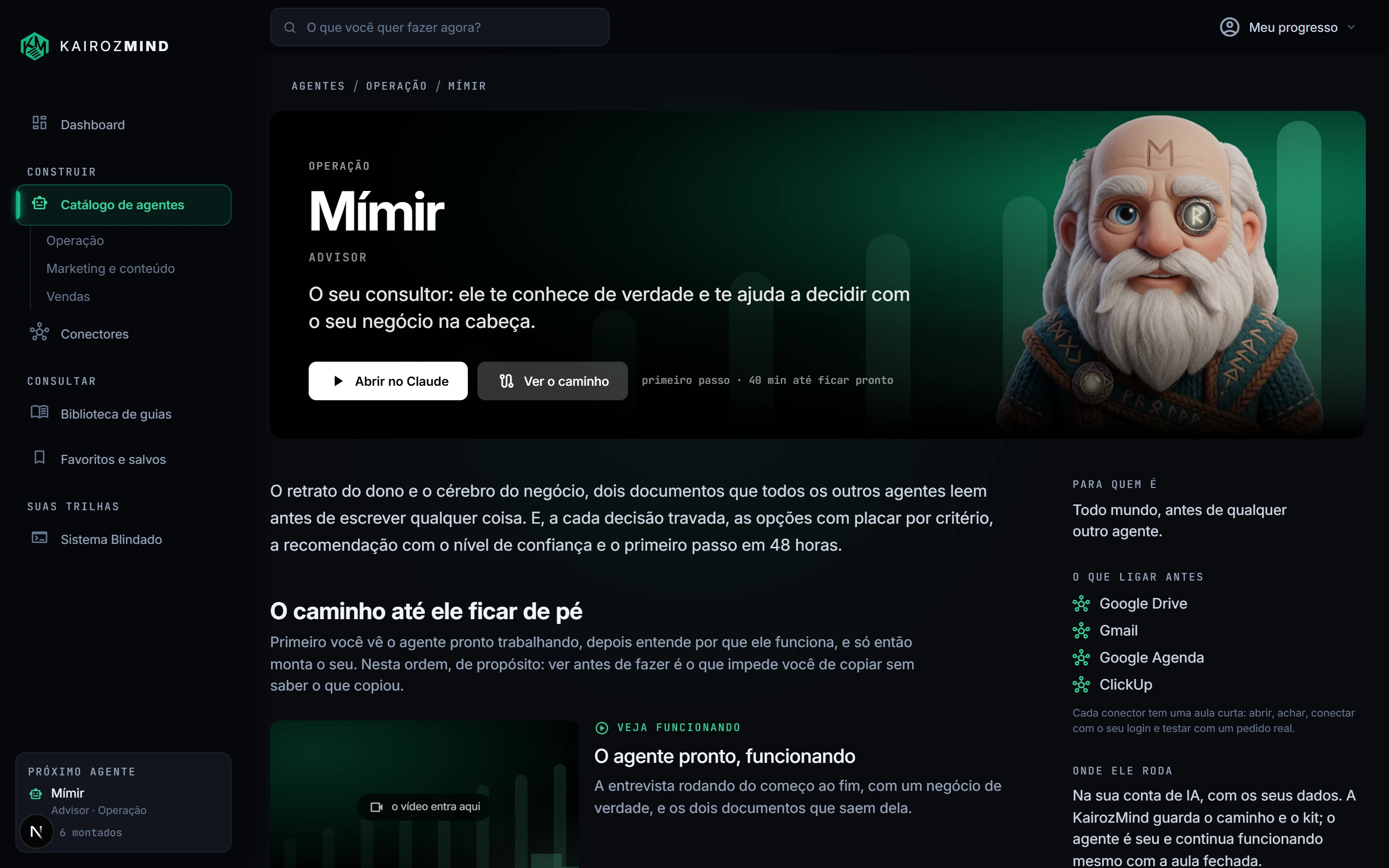 Detalhes das especialidades e conexões de cada agente