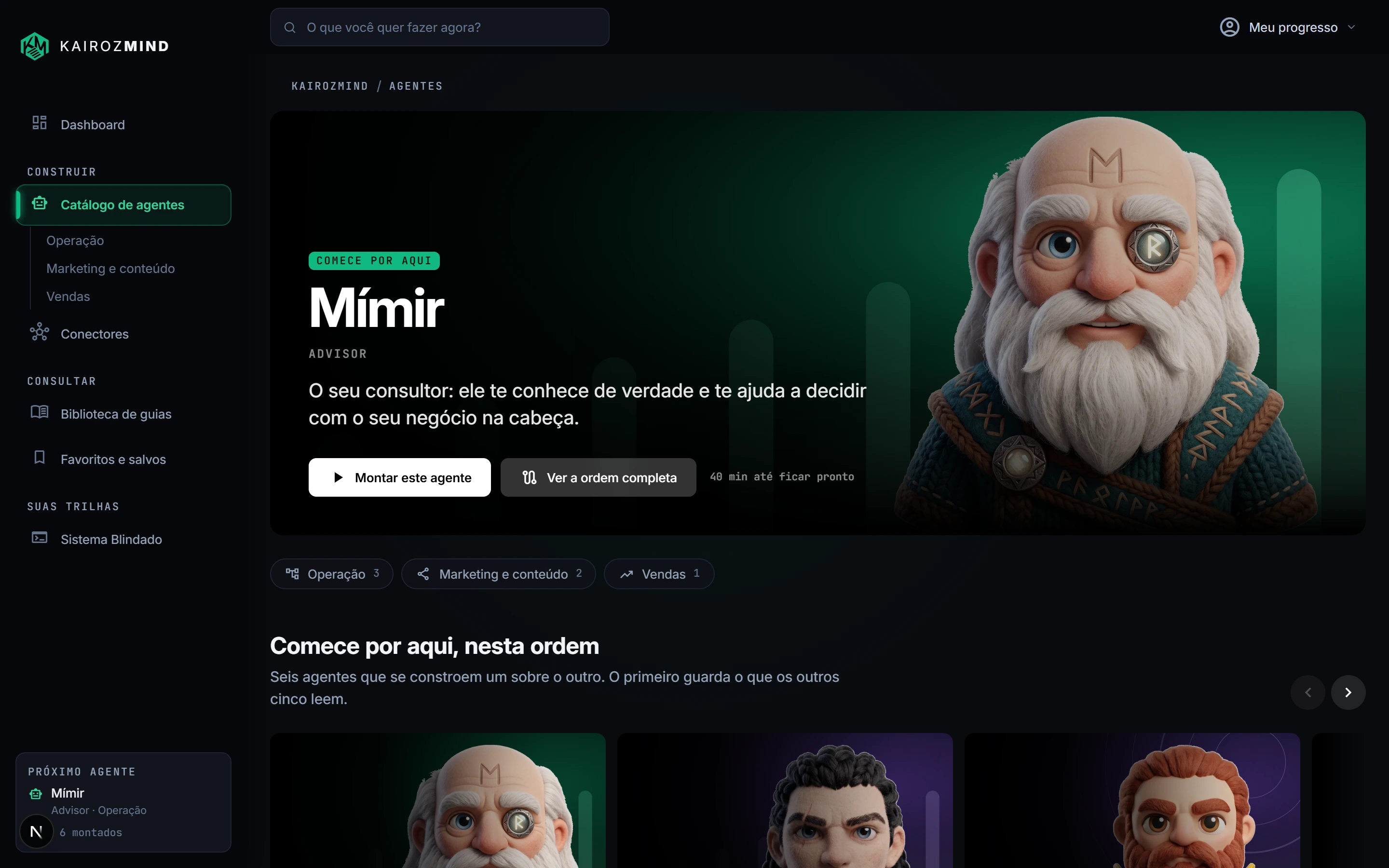 O catálogo de agentes dentro da plataforma